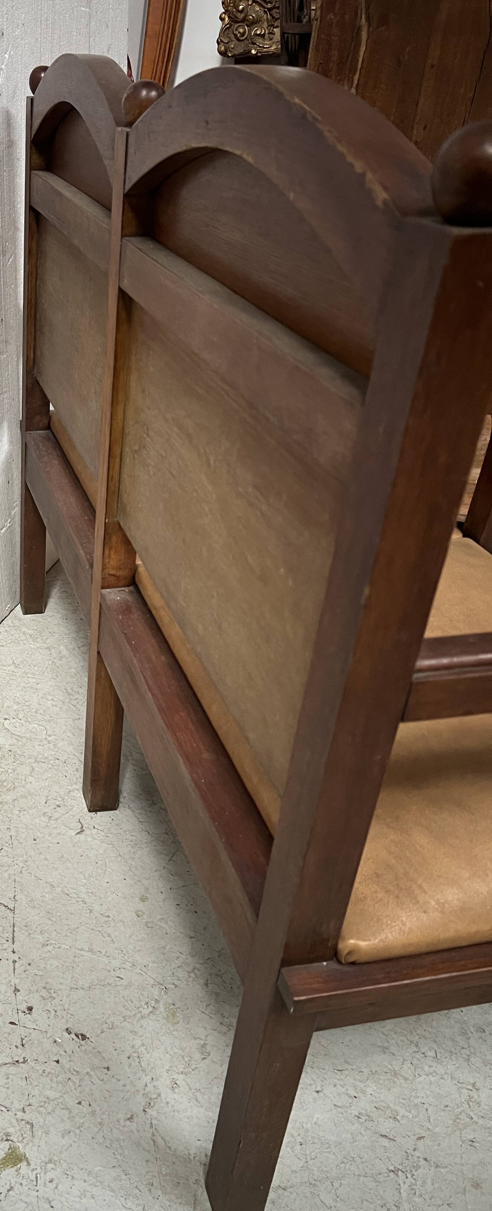 Art Deco two-seater bench in solid mahogany, 20th century.