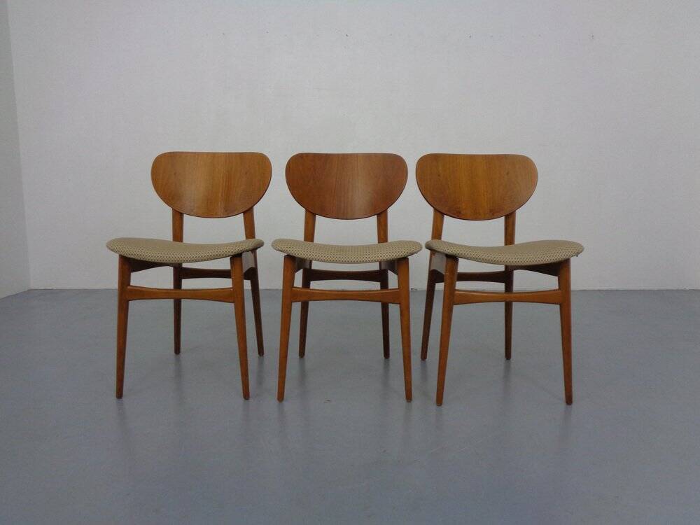 Dining Chairs in Walnut & Beech, 1960s, Set of 3