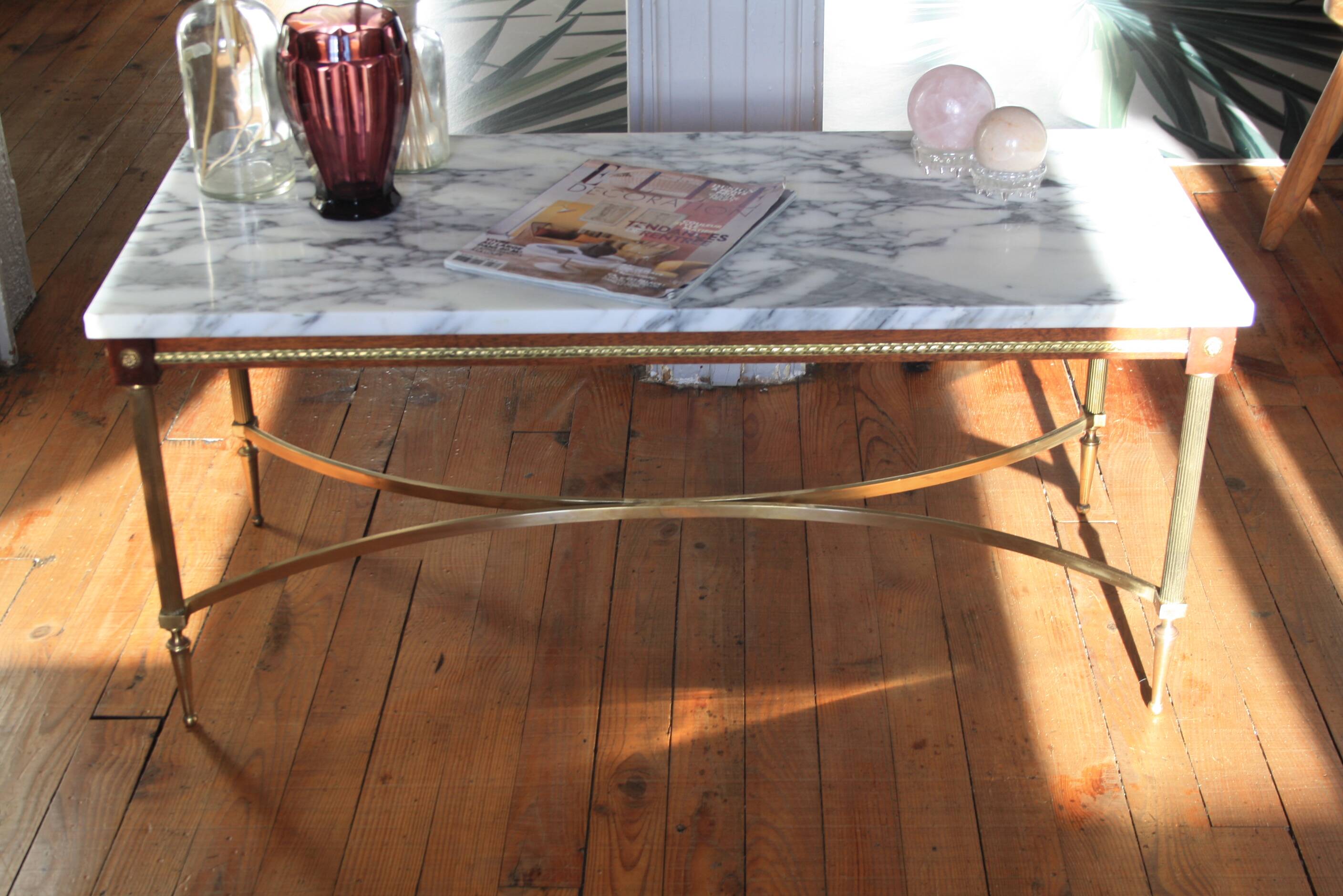 Table basse marbre laiton et bois