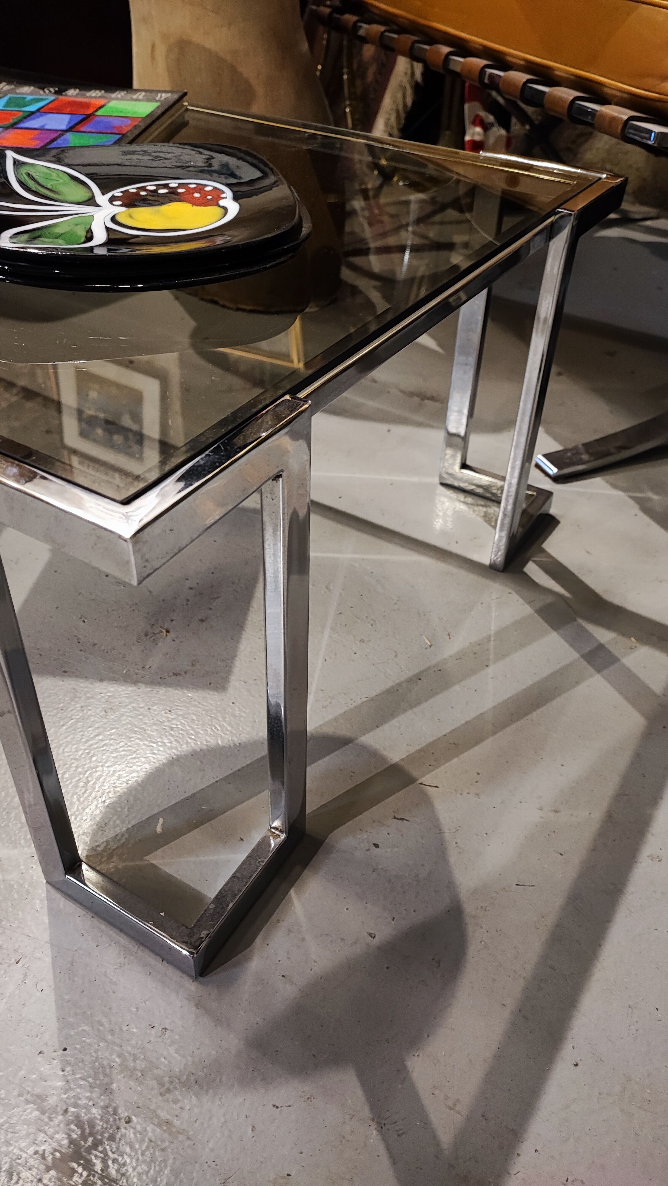 Vintage glass and chrome coffee table 1970