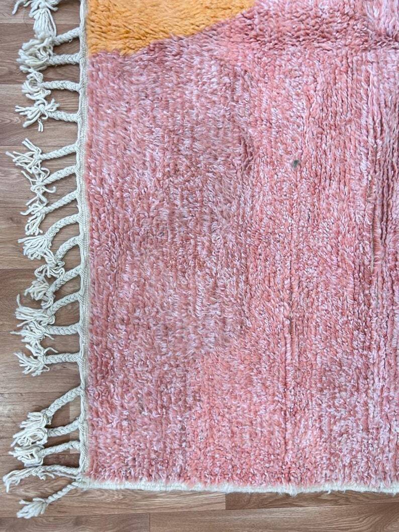 Handmade Berber wool rug, green and pink, 150/250cm