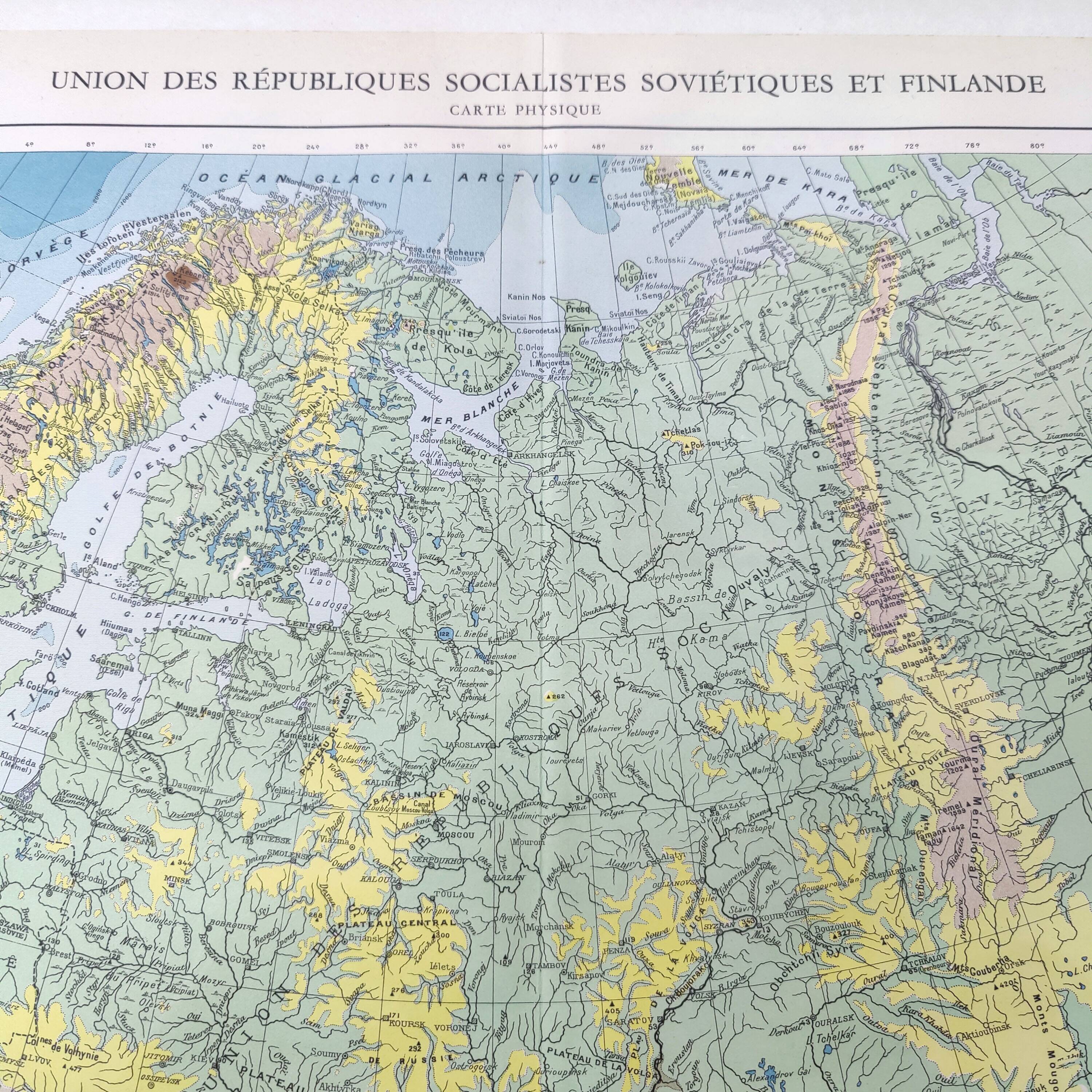Old USSR and Finland map 43x43cm from 1950