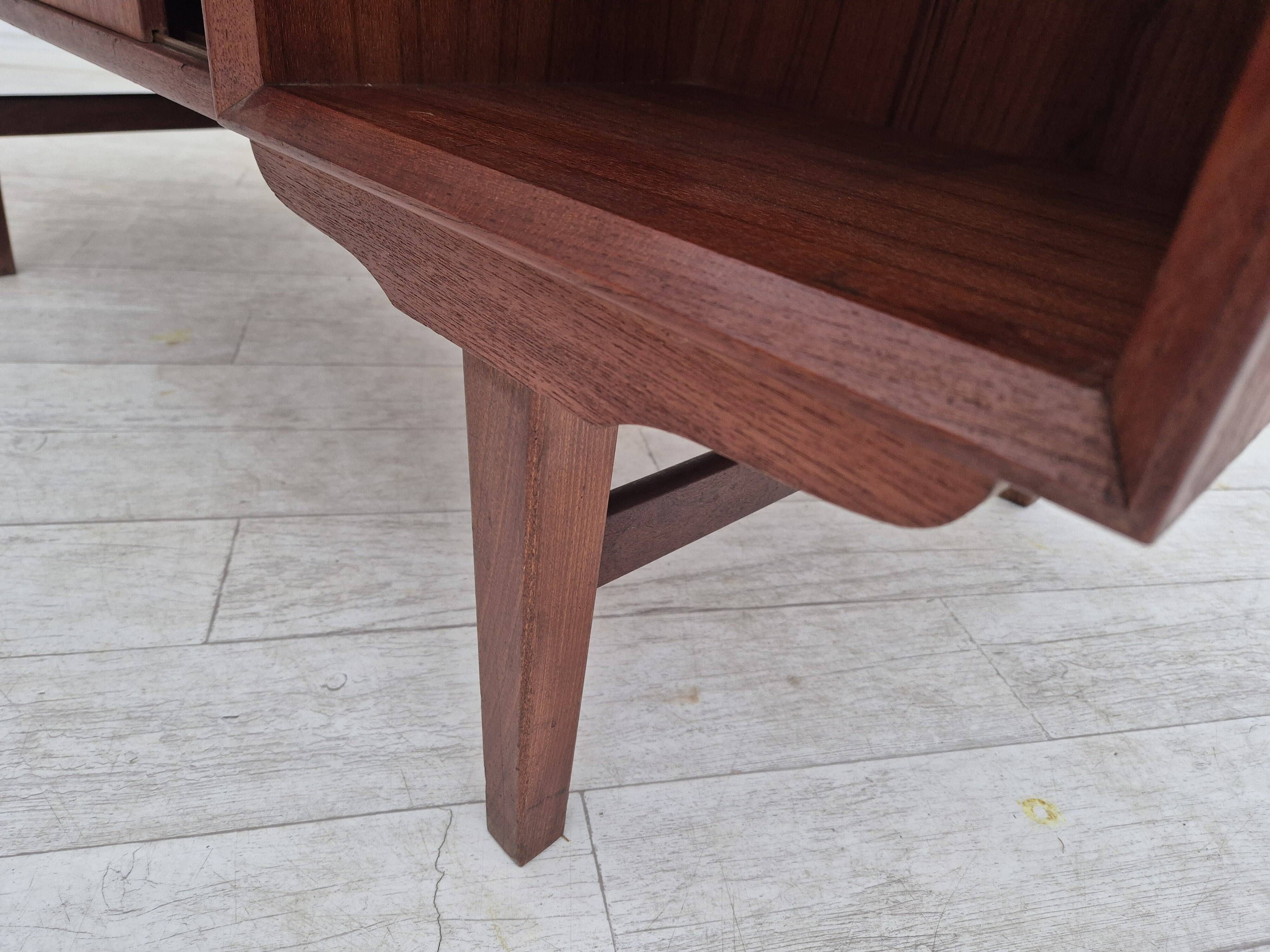 1960s, Danish double-sided, free standing desk, original condition, teak wood, drawers, sliding door