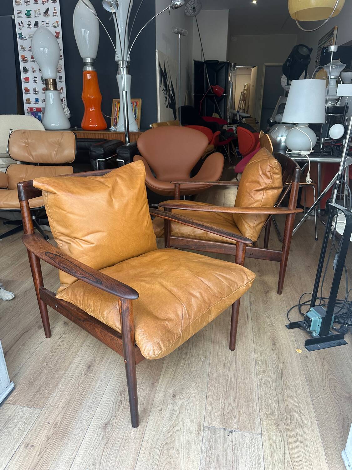 Pair of PJ 56 Grete Jalk armchairs in Rio rosewood, 60s