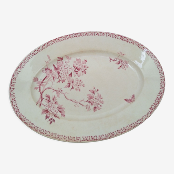 Oval plate in iron earth Gien model Pink Hawthorn