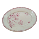 Plat ovale en terre de fer de Gien modèle Aubépine rose