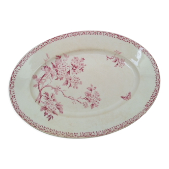 Oval plate in iron earth Gien model Pink Hawthorn