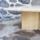 Octagonal travertine coffee table