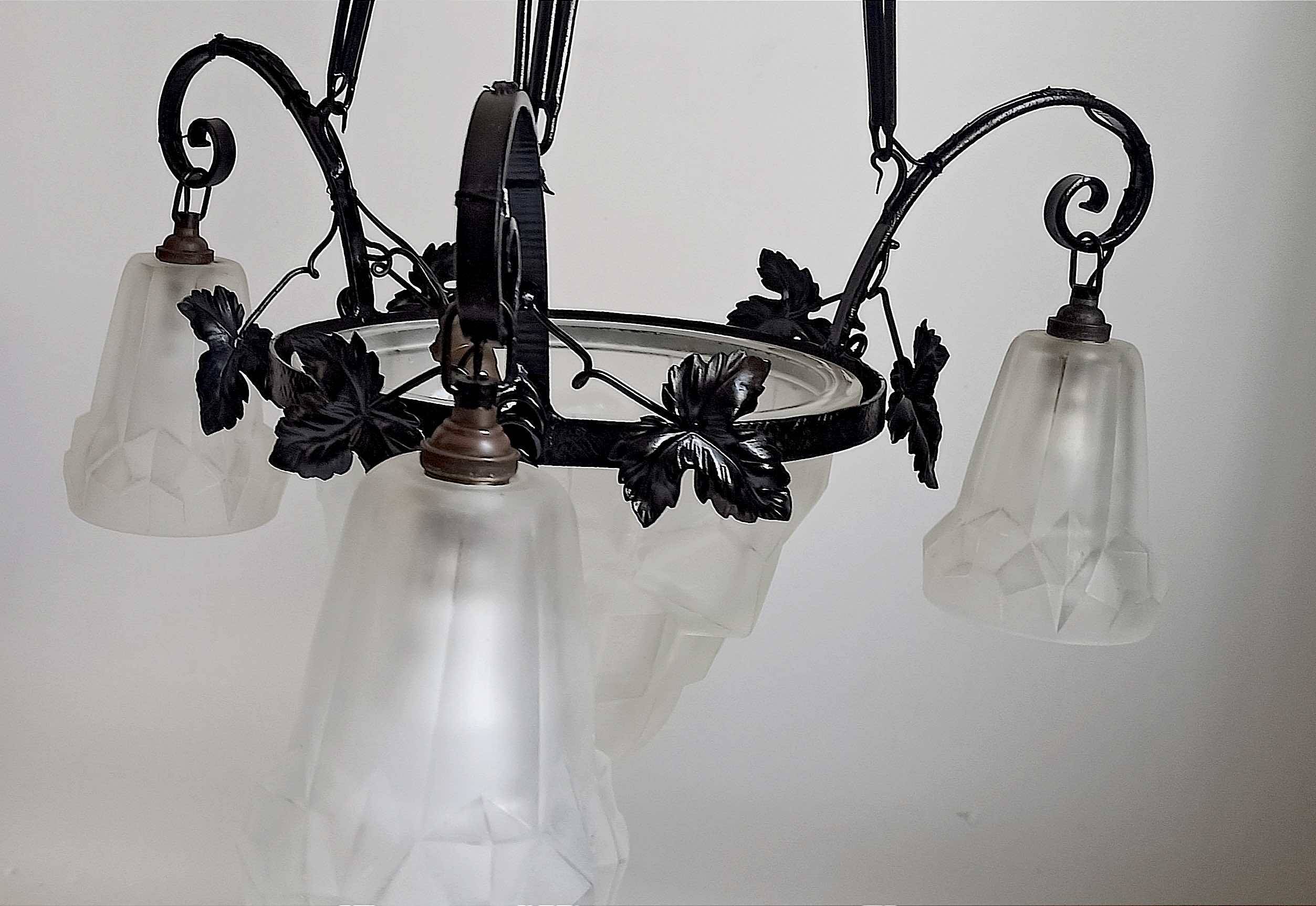 Degué 4-light Art Deco chandelier Width 62 cm Height 93 cm
