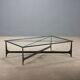 Small antique coffee table in black lacquered iron and glass, Italy, 20th century.