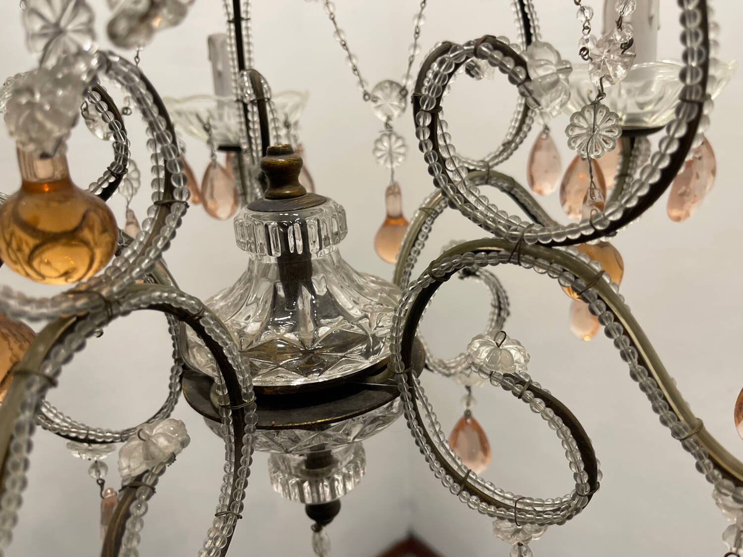 Pink Murano Glass Crystal Beaded Chandelier 1960’s