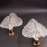 Set of 2 Wall light Trasparent Murano Glass Leave by Barovier e Toso, 1940s