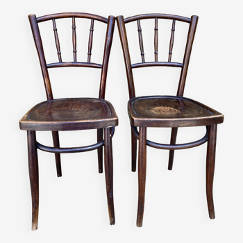 Paire de chaises bistrot Thonet  décor fleurs , art nouveau