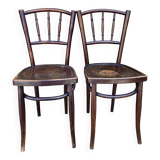 Pair of Thonet bistro chairs with flower decor, art nouveau