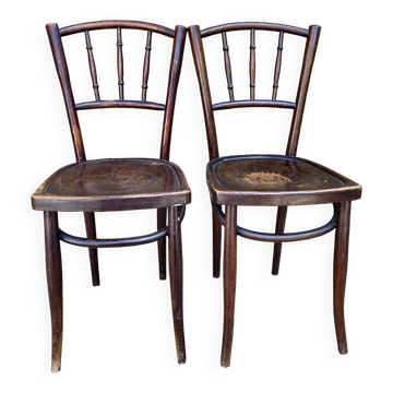 Pair of Thonet bistro chairs with flower decor, art nouveau