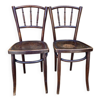 Pair of Thonet bistro chairs with flower decor, art nouveau