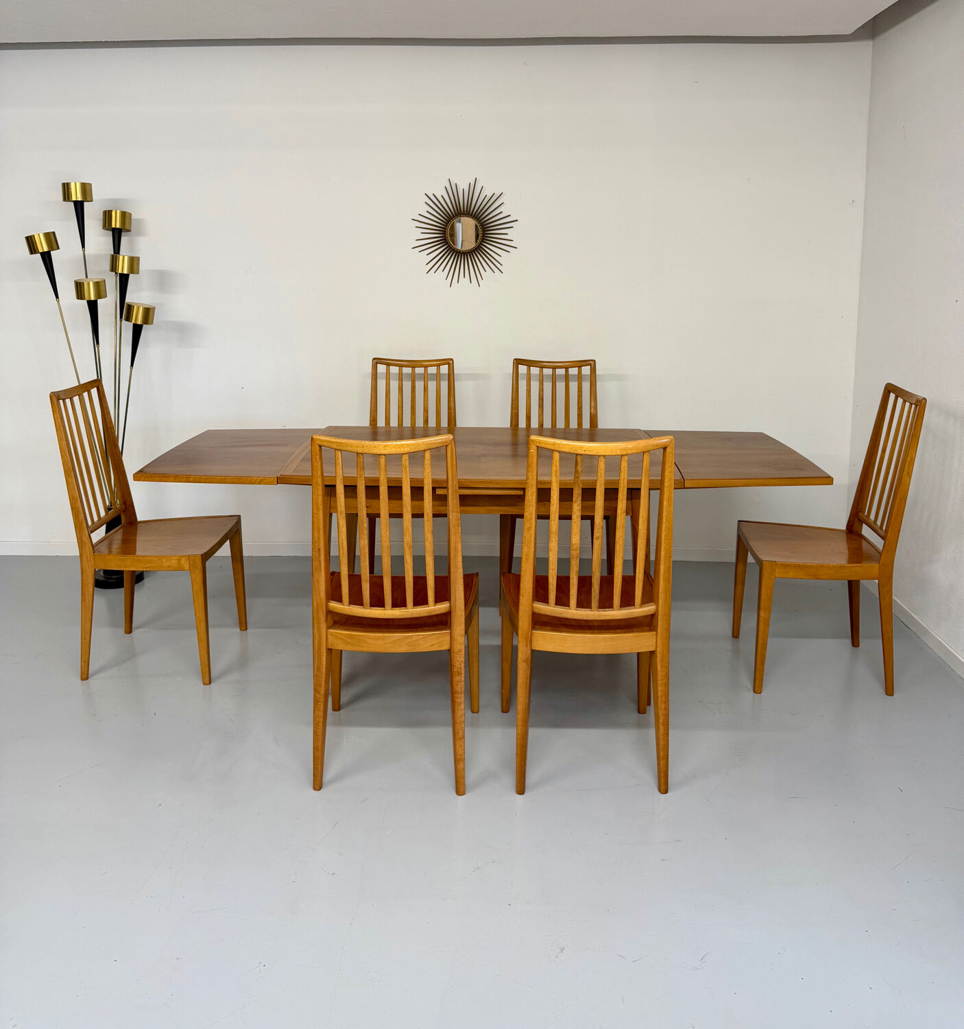 Lot de 6 chaises en hêtre massif vintage bois bicolore design annee 60