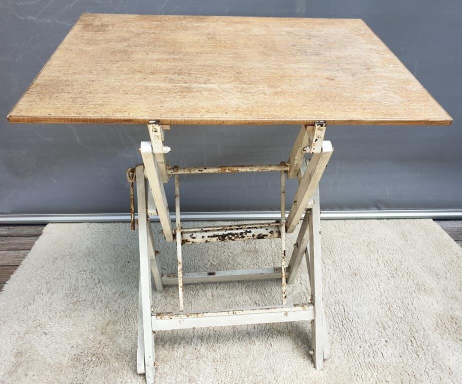 Table with architect's mechanism 1960 in white lacquered wood
