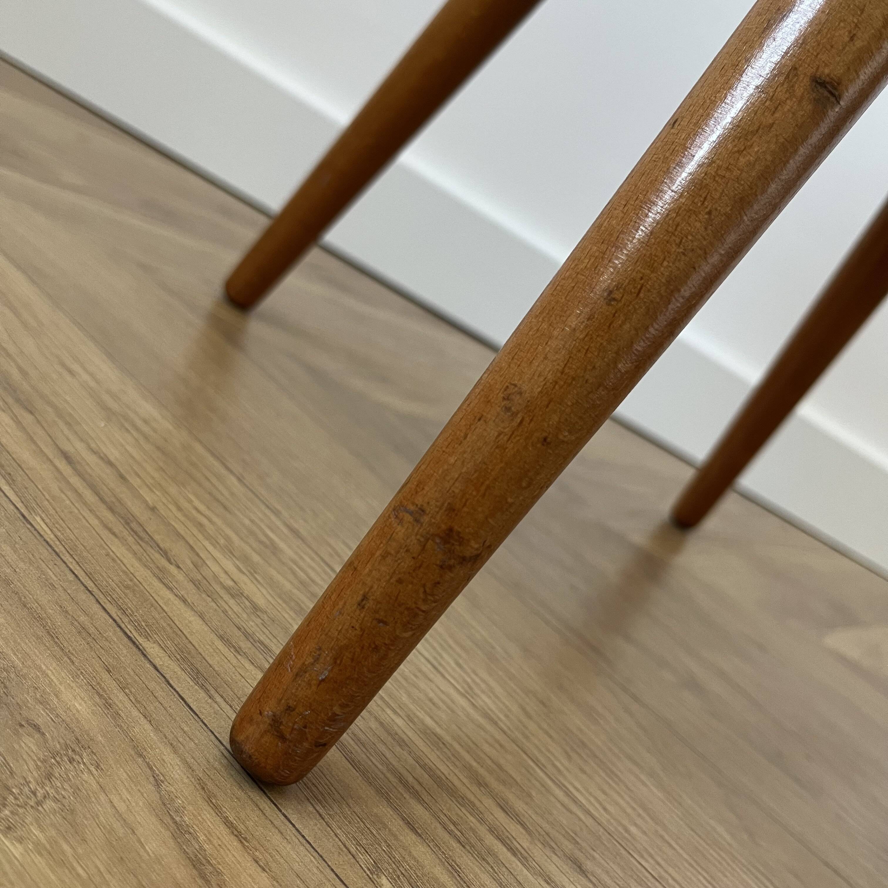 Vintage Footstool: Mid Century Modern Grey Fabric and Wood Legs