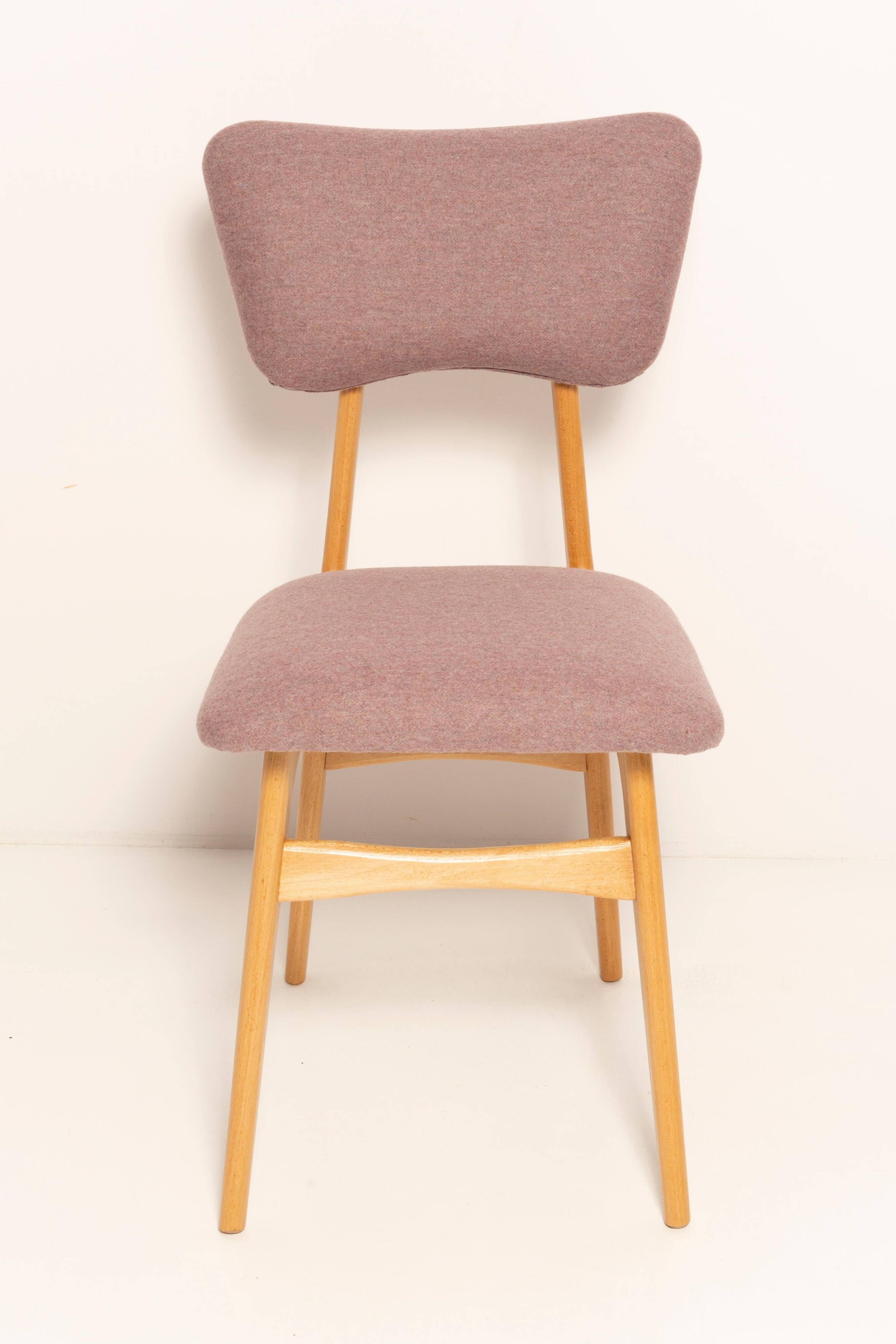 "Butterfly" dining chair, boucle pink wool, light wood