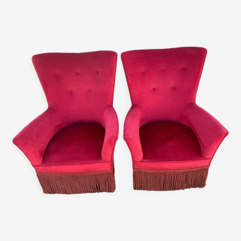 Pair of vintage red velvet armchairs