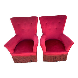 Paire de fauteuils vintage - velours rouge