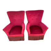 Pair of vintage red velvet armchairs