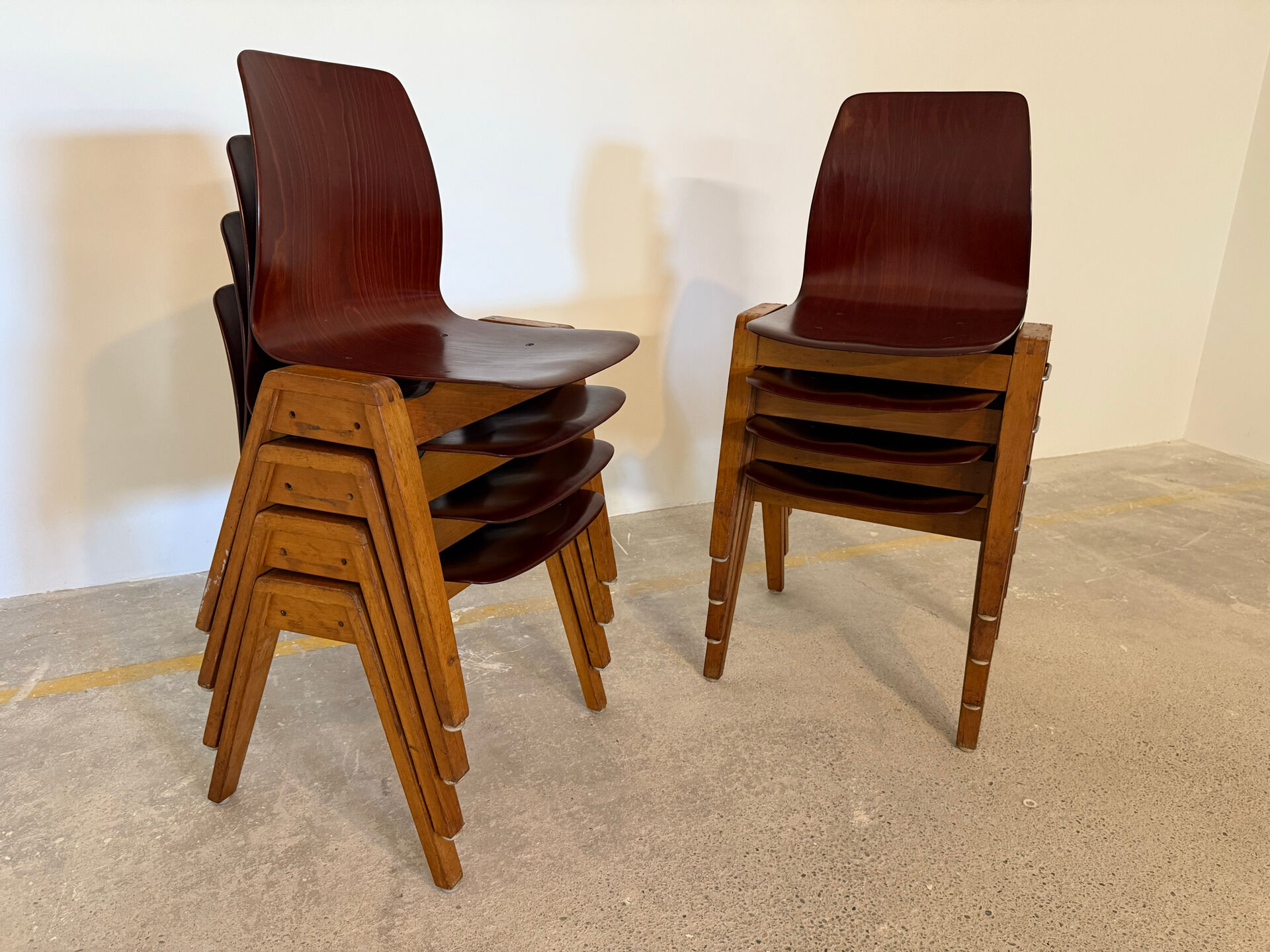 Several Magnificent 1960s wooden bistro chairs.