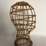 Tête à chapeau en rotin, marotte de modiste