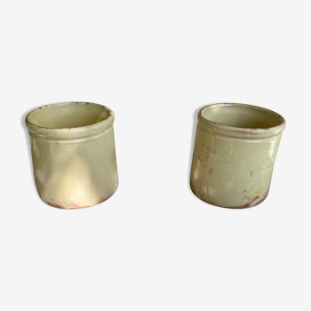 2 antique glazed earthen pots