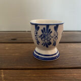 Set of 4 antique delft egg cups, white ceramic with blue vinta decor