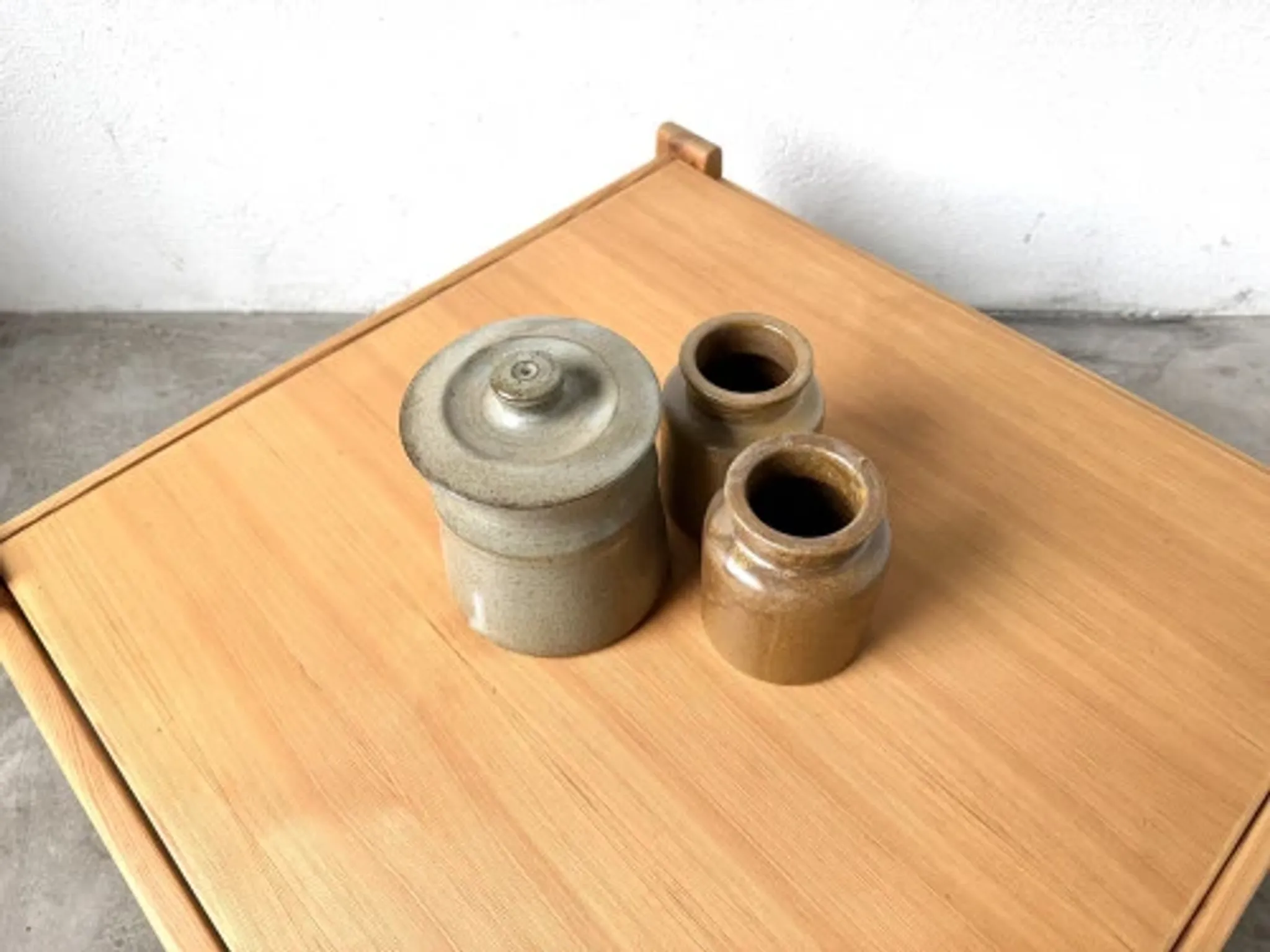Set of 3 glazed stoneware pots, 1970s