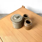 Set of 3 glazed stoneware pots, 1970s
