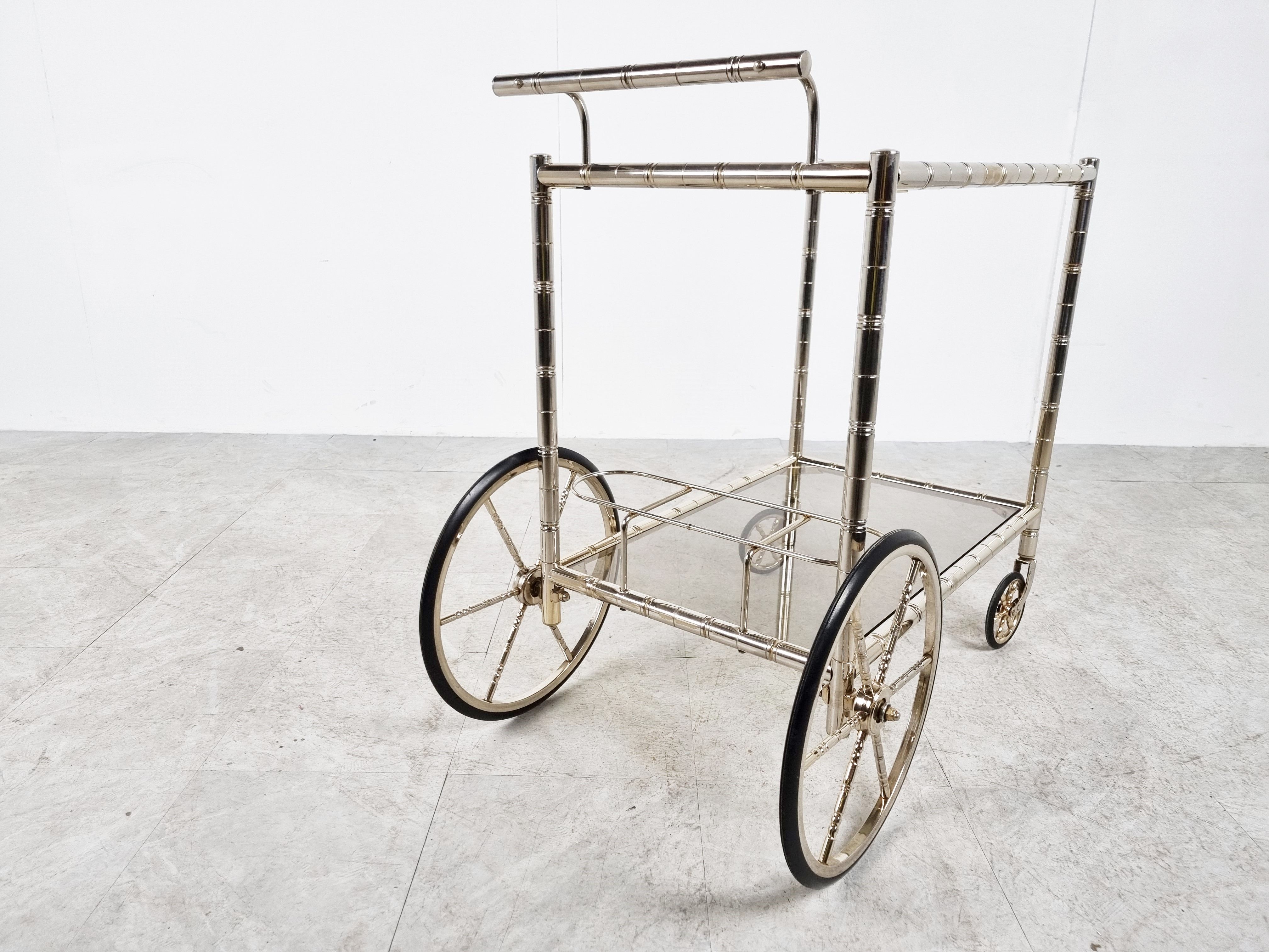 Chromed faux bamboo bar cart, Orsenigo Italy, 1970s