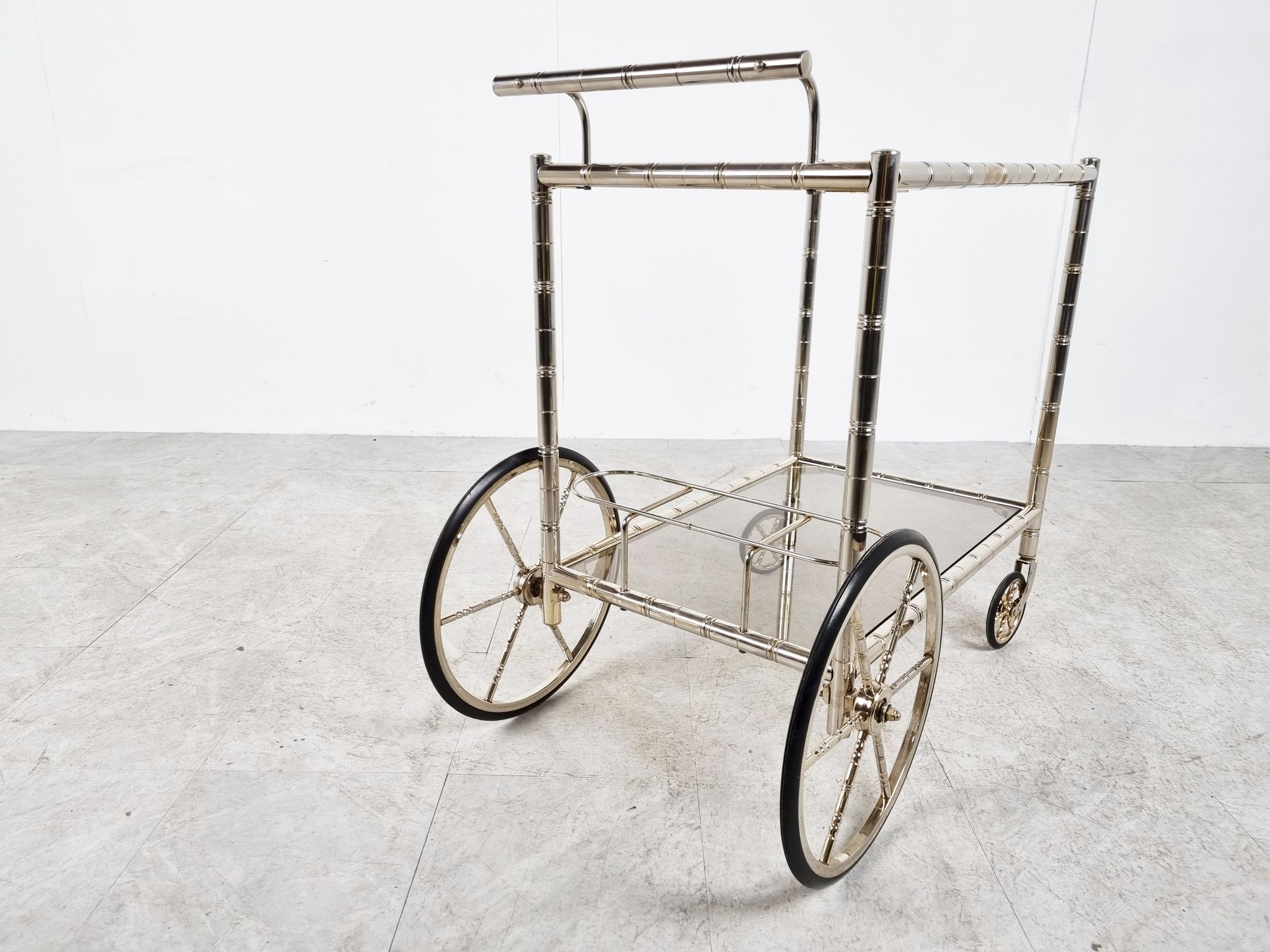 Chromed faux bamboo bar cart, Orsenigo Italy, 1970s