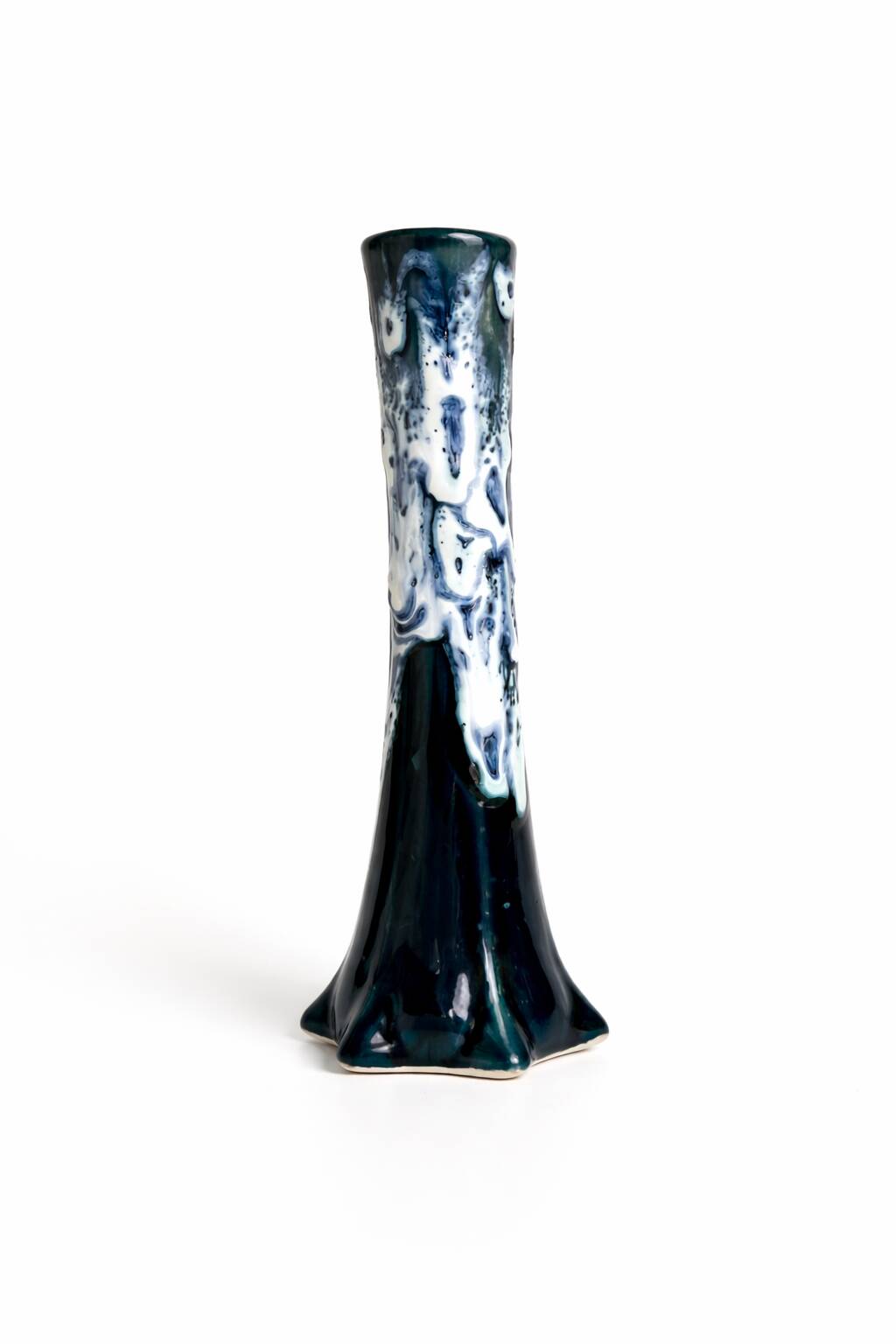 Vallauris Fat Lava Vase – Vintage French Ceramic Soliflore 60s Blue White