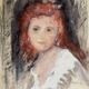 Tableau pastel signé portrait femme rousse