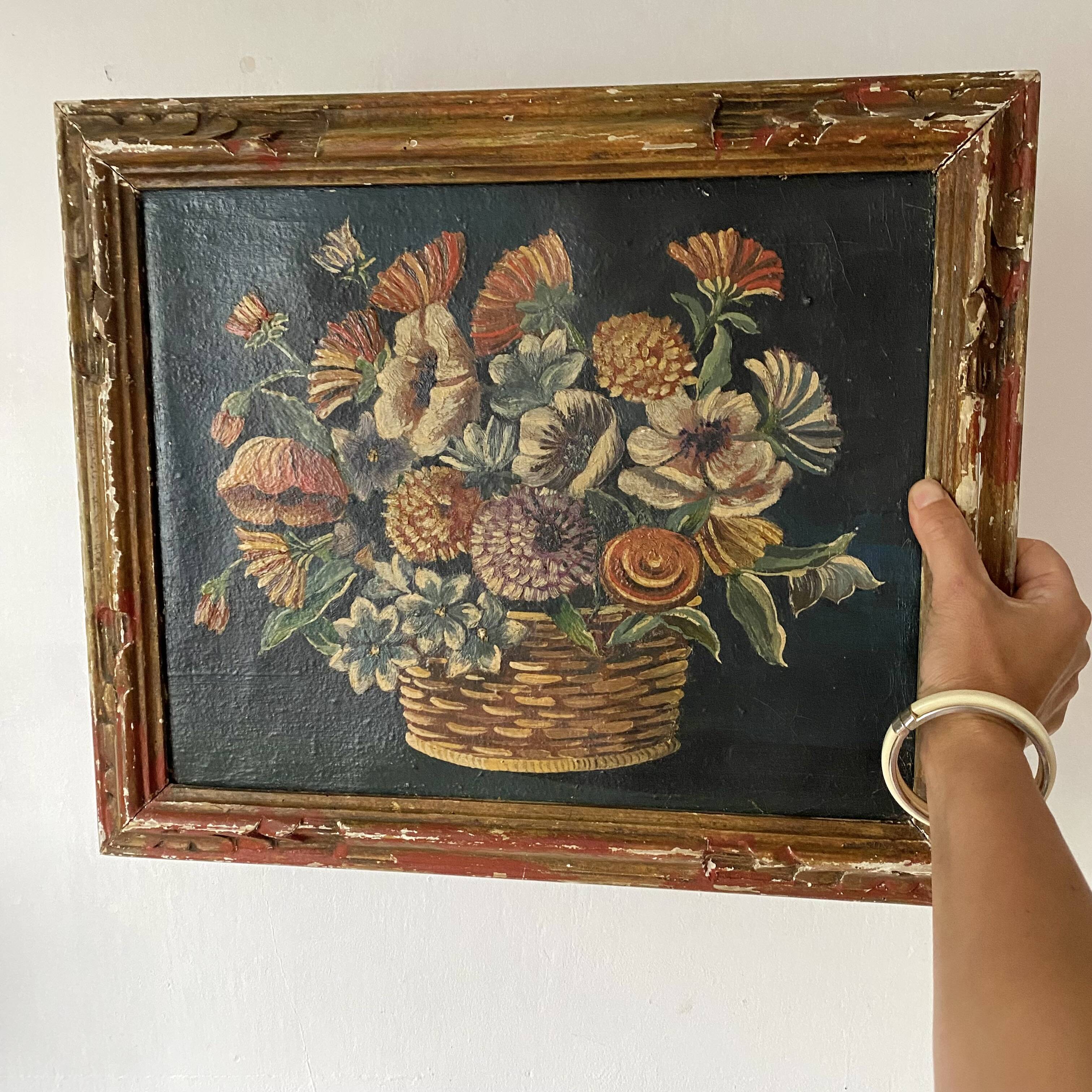 Oil on canvas, framed still life bouquet of flowers