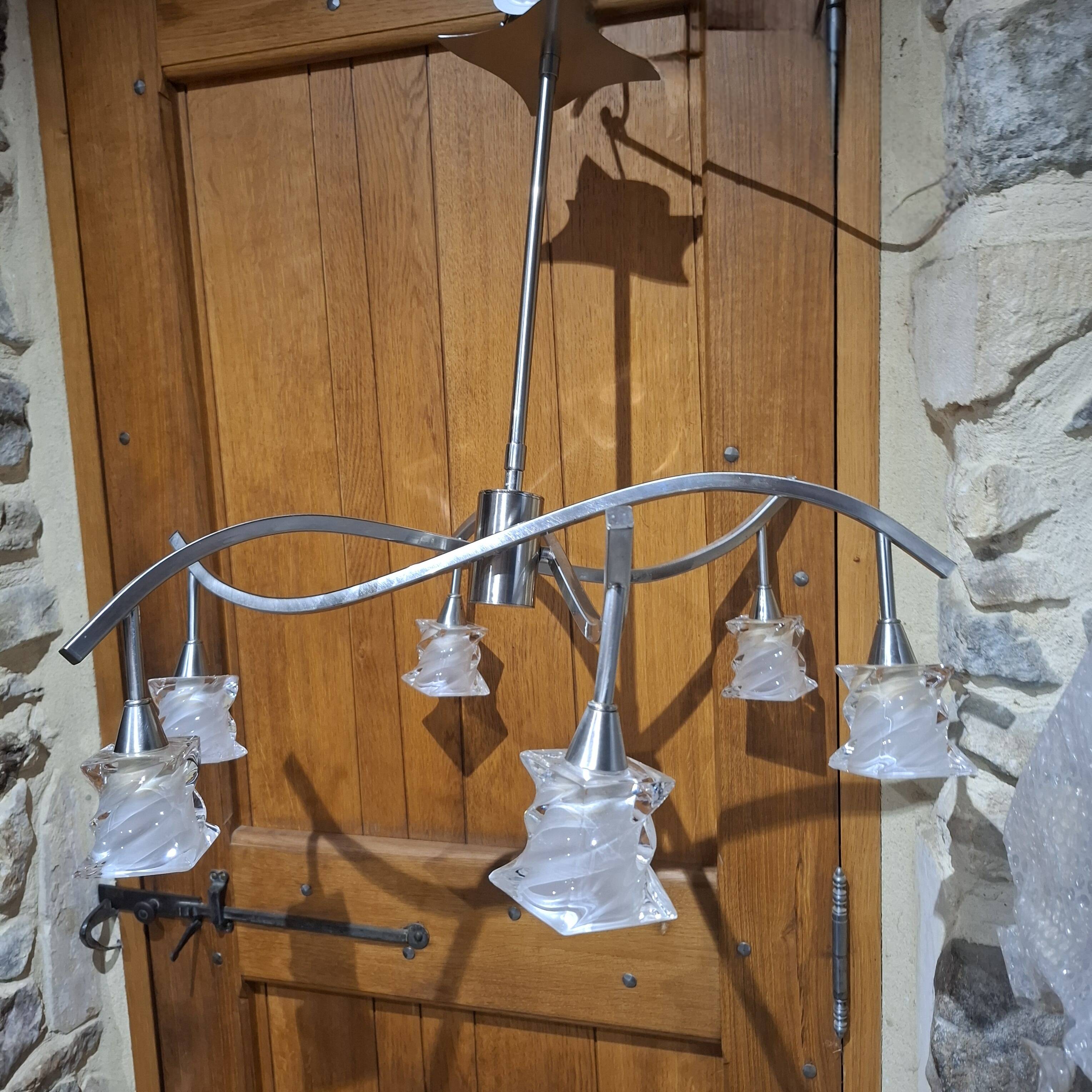 Lustre Salomon à 6 branches inox brossé