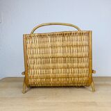 Vintage rattan magazine holder 60s