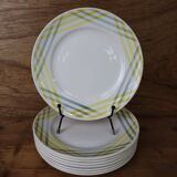 8 dessert plates with yellow and gray geometric decor Moulin des loups