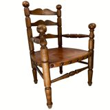 Rustic french farm chair, leather seat ca 1930s-1950s