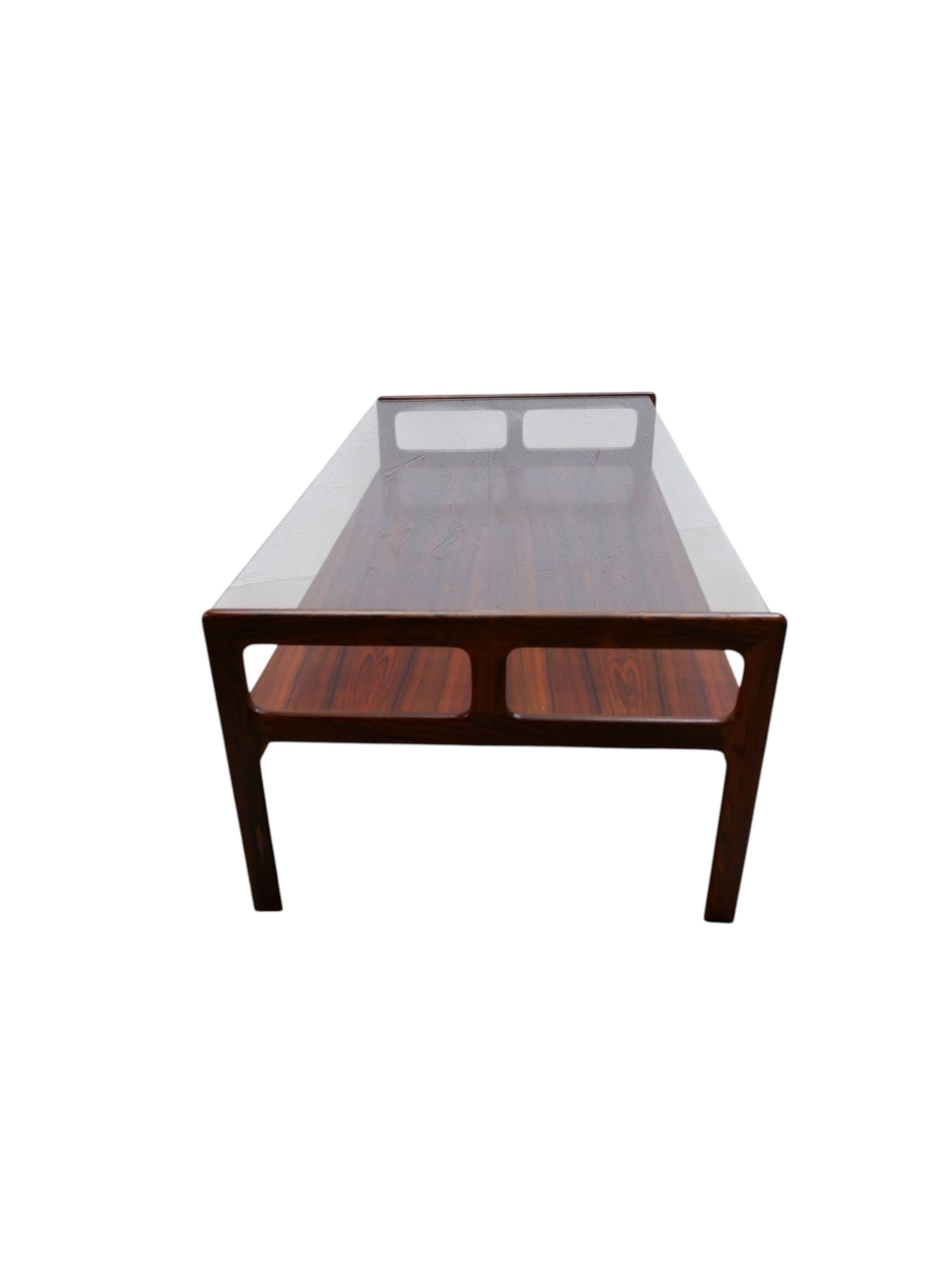Rosewood coffee table with glass top, 1970s