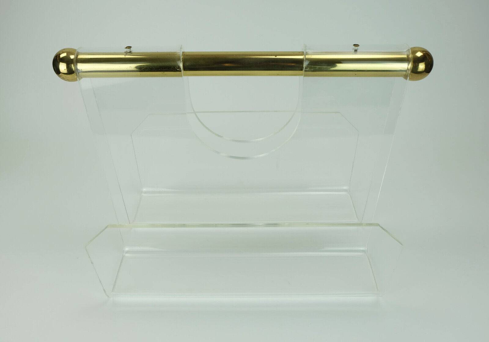 Transparent lucite acrylic magazine rack 1970s 1980s space age