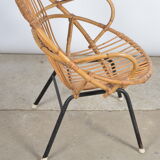 Rattan shell armchair with armrests