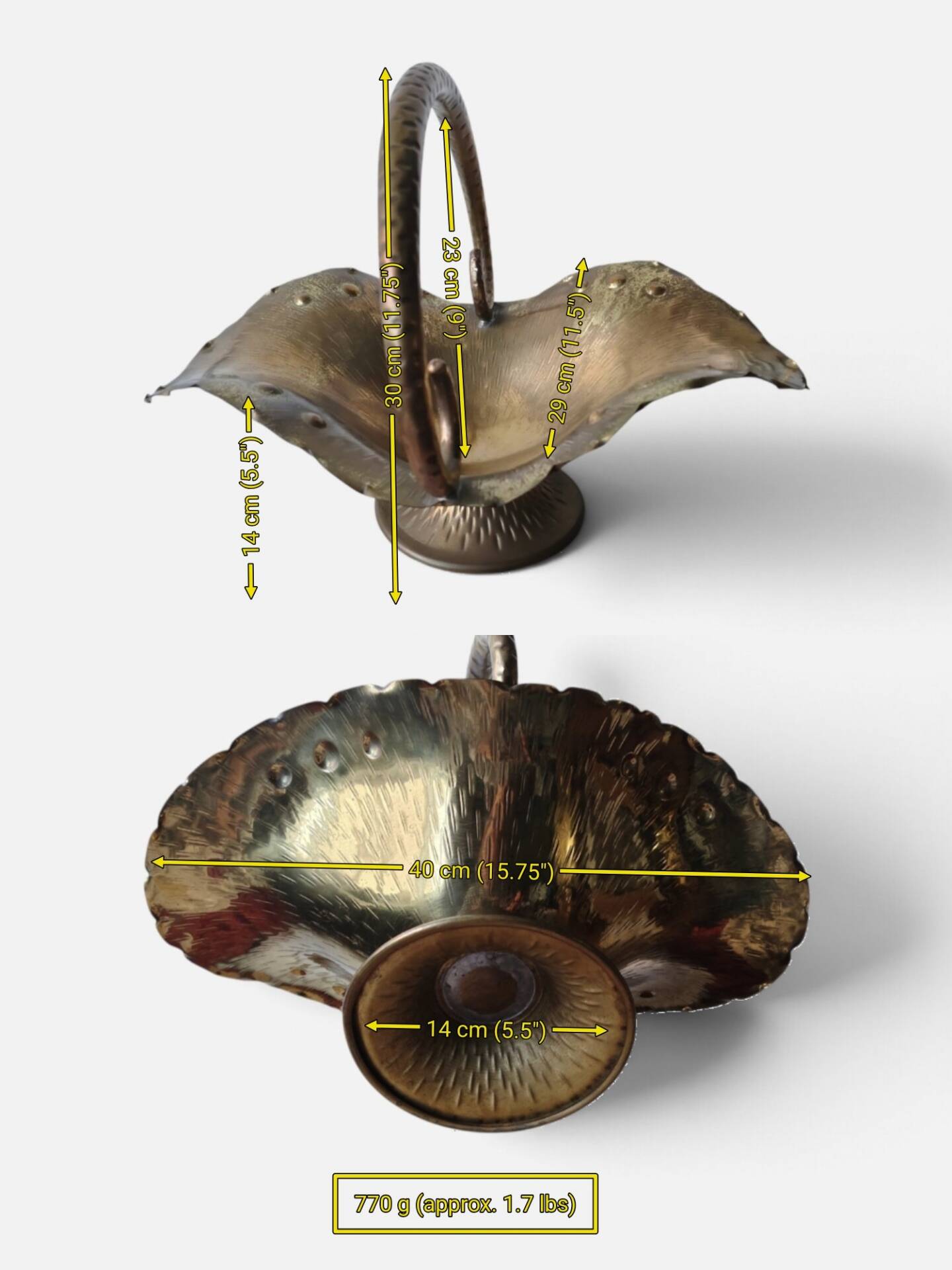 Modernist hammered copper fruit basket, Vienna (Austria)
