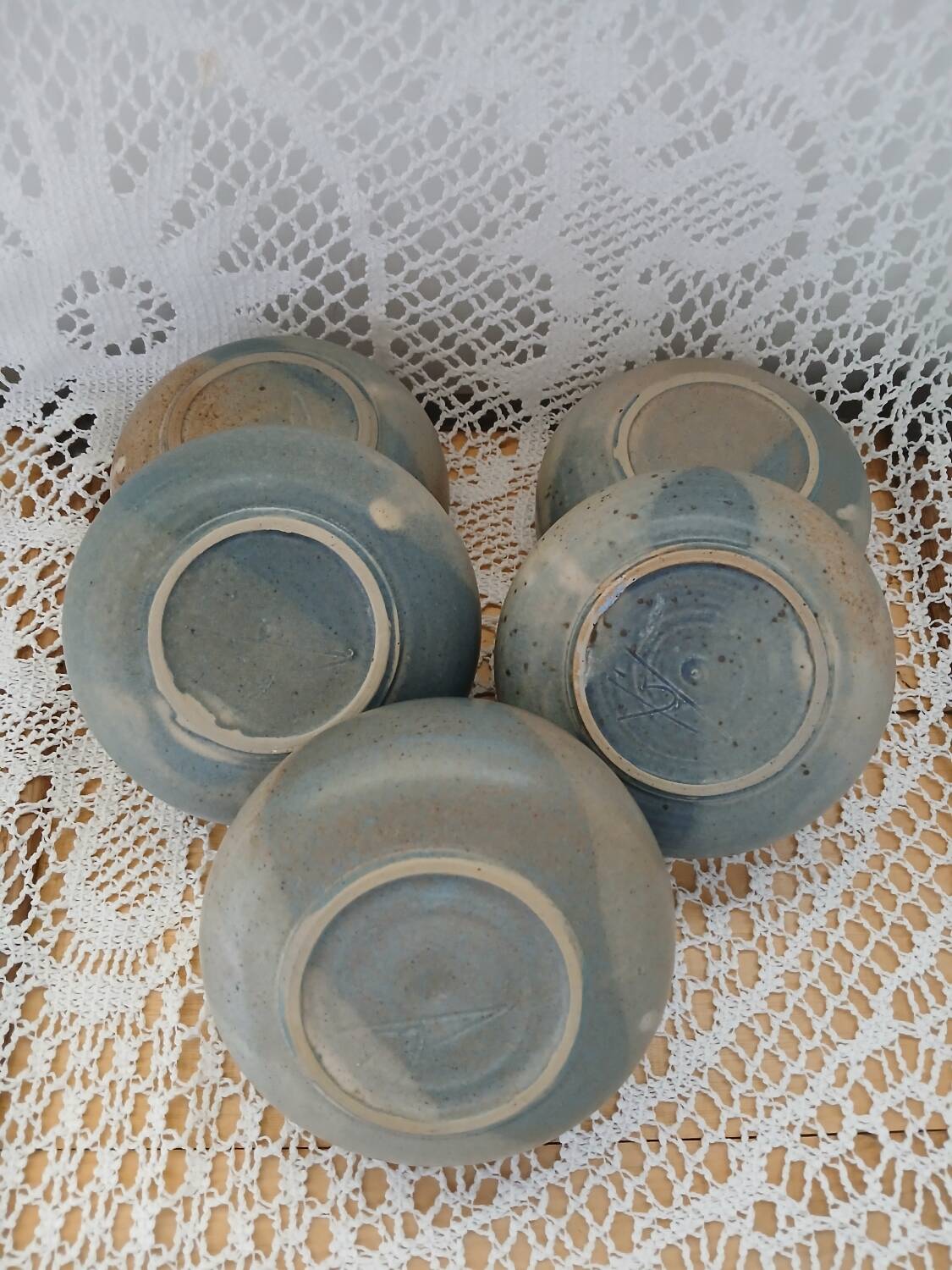 5 antique stoneware bowls