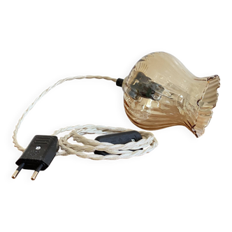 Lampe suspension baladeuse globe ancien en verre doré