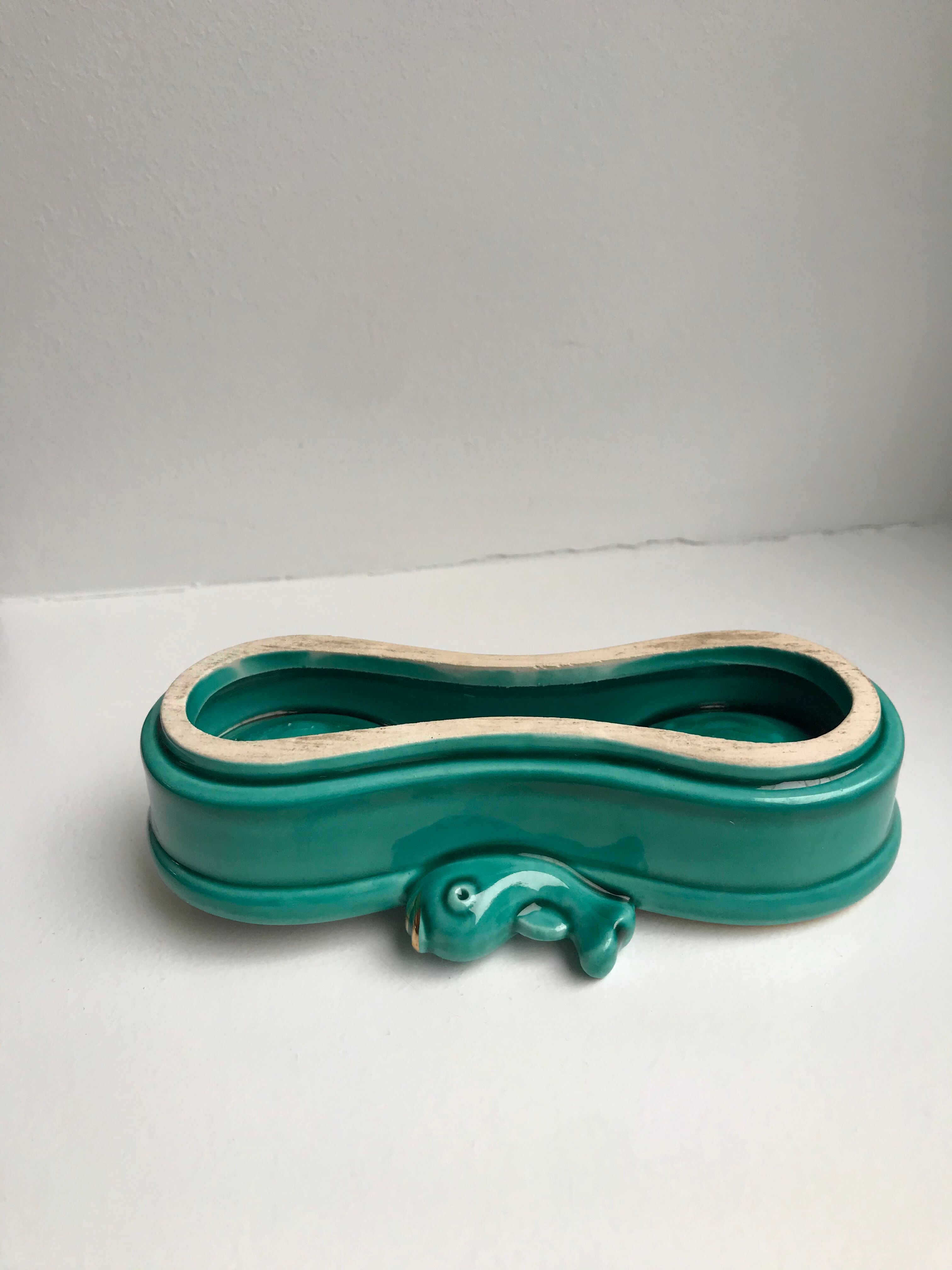 Green and gold ceramic salt shaker Art Deco 30s