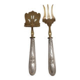Paire de couverts a entremets argent et dore